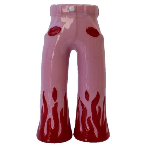 New Pink Red Fire Flame Flare Pants Lips Ceramic Flower Vase Valentine's Day - Picture 1 of 3